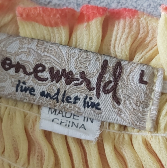 ONE WORLD | Women's Floral Top Orange Yellow Size Large - Picture 4 of 6